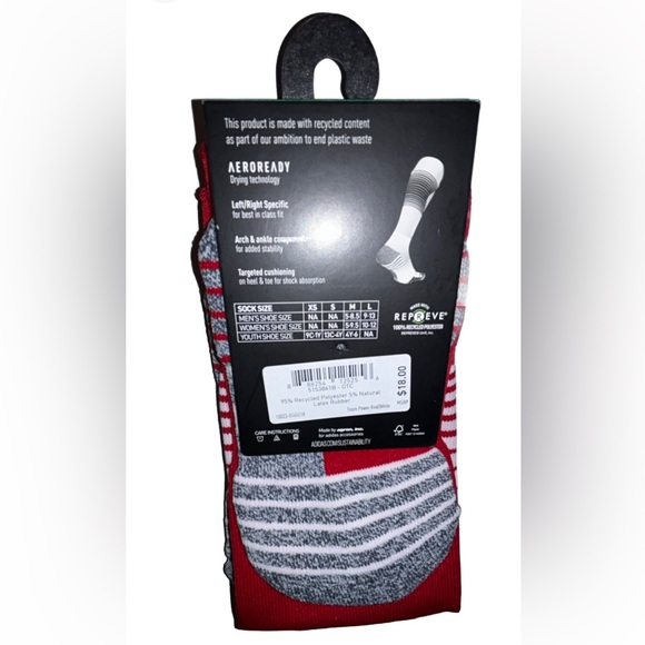 Adidas Team Speed OTC Soccer Socks 1 Pair Youth 13C-4Y Red & White w Logo NEW! - Picture 3 of 11